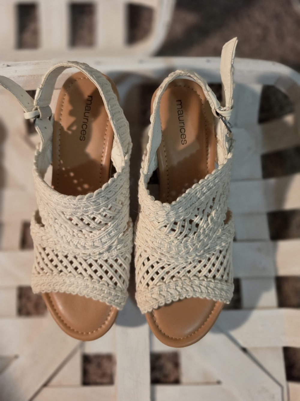 Maurices Cream Crochet Slingback Wedge Sandals